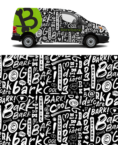 bark! bus vehicle wrap brand branding car design illustration logo pattern van vehicle vinyl wrap