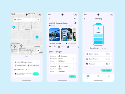 InstaVolt Charging Station App android app beauty best charging clear design design electric car figma mobaile app mobile application new sky ui ux