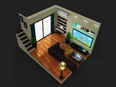living room 3d illustration voxel