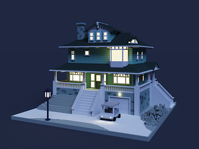 pop's house 3d illustration regularshow voxel