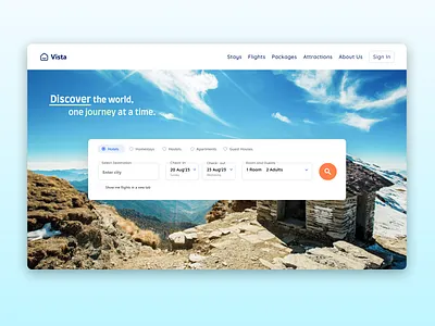 Daily UI Challenge | Day 22 | Search | Travel Website 100daysdailyuichallenge dailyui day22 design figma hero section hotel landing page search searchpage stays travel travel search travel website ui website website search webui