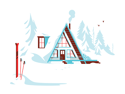 Snowed In a frame cabin cozy cross country skiing flat getaway illustration illustrator in minnesota poster posters for parks screenprint screenprinted ski skiing snow snowed vector winter