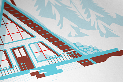 Snowed In Detail a frame cabin cozy cross country skiing flat illustration illustrator in minnesota poster posters for parks screenprint screenprinted ski skiing snow snowed vector winter