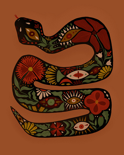 Floral Snake desert art floral floral snake illustration mexican art moody illustration procreate snake