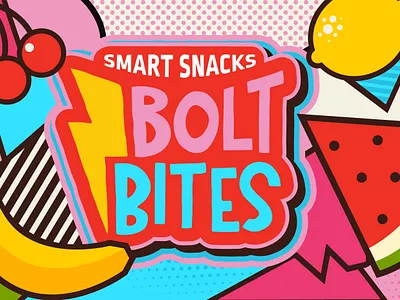 Healthy Kids Snack Logo healthy snacks kids packaging design lightening bolt logo pop art pop art packaging design snack packaging design