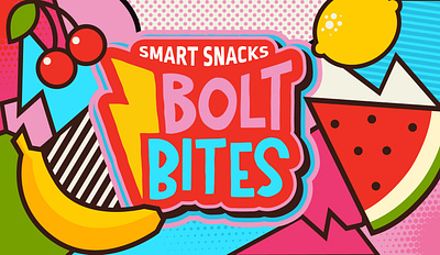 Healthy Kids Snack Logo healthy snacks kids packaging design lightening bolt logo pop art pop art packaging design snack packaging design