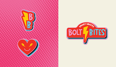 Pop Art Kids Snacks Logo Design healthy snacks kids snack lightening bolt logo pop art