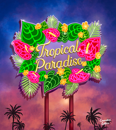 Tropical Paradise Neon Sign animation calligraphy design hand lettering illustration lettering motion graphics neon sign script type typography