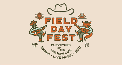 Field Day Fest - Yee haw edition bbq beer beer festival cactus country cowboy cowboy hat craft beer festival fox illustration music festival poster western yee haw
