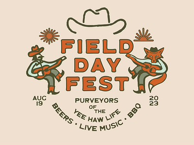 Field Day Fest - Yee haw edition bbq beer beer festival cactus country cowboy cowboy hat craft beer festival fox illustration music festival poster western yee haw