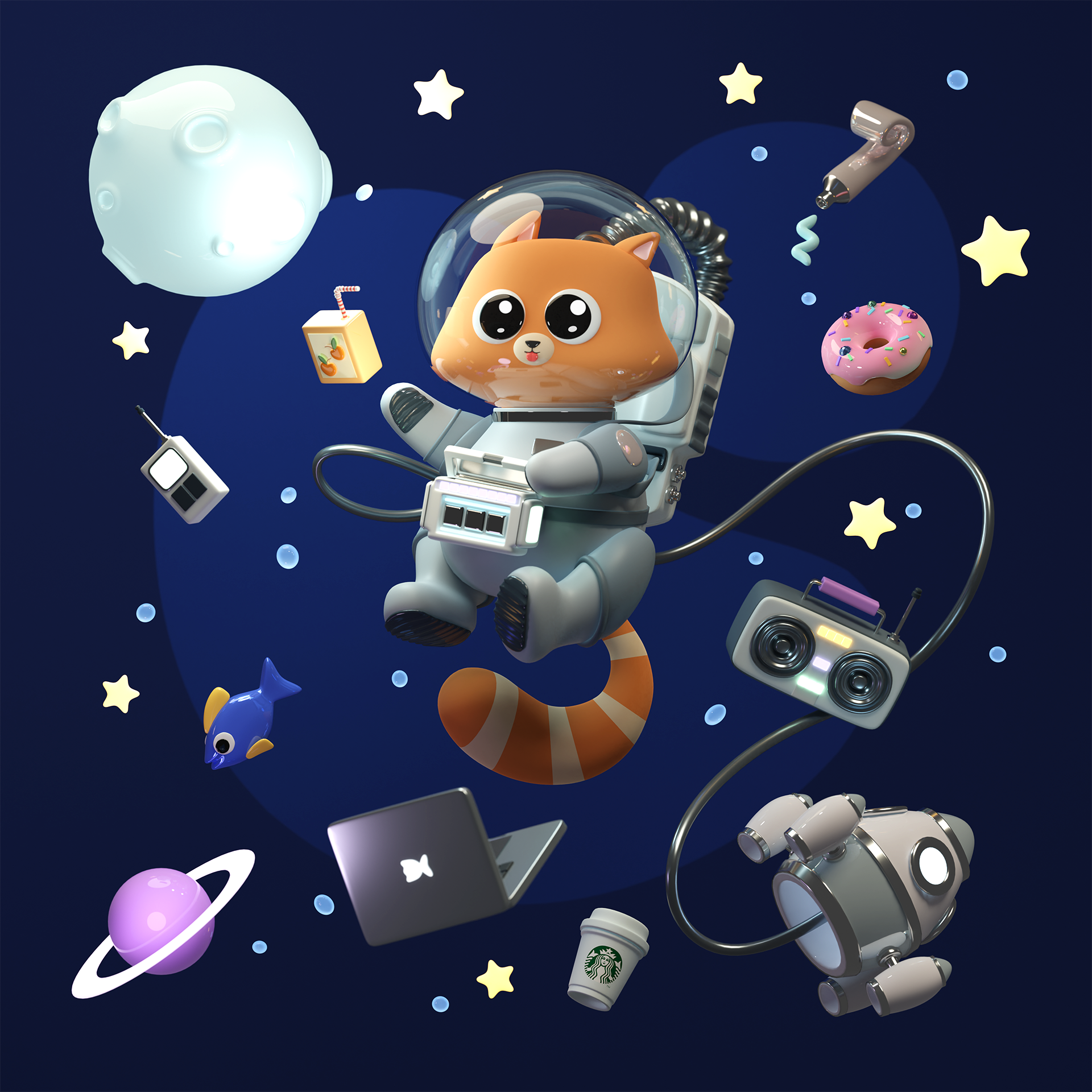 Space cat 3d 3d art 3dillustration blender illustration