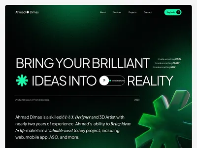 Ahmad Dimas - Personal Website 3d 3d object agency agency website ahmad dimas animation creator website dark mode design illustration motion graphics personal personal website portofolio trending ui uiux ux website design website designer