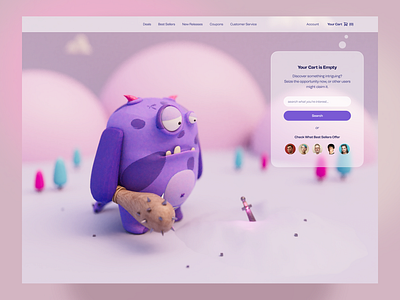Shopping Cart Primer Page 3d 3d design 3d illustration amazon business cartoon check out cinema 4d e commerce hero image landing monster shop shopify shopping cart ui ui design web web design website design