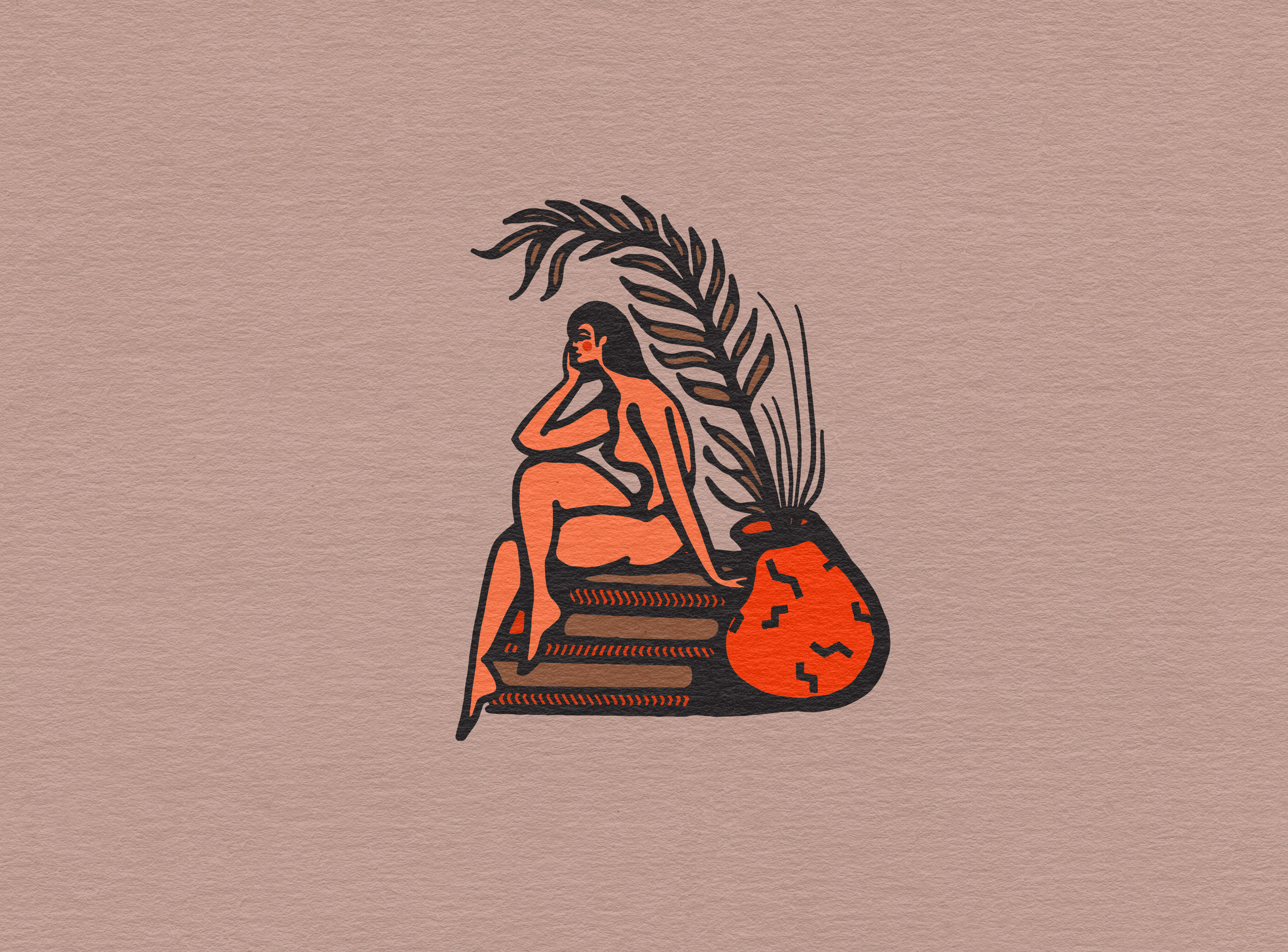 Chillen Nake boho doodle illustration lady leaf logo nake lady palm procreate vase