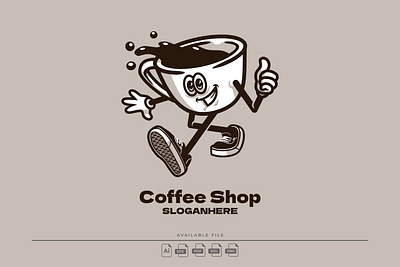 Coffee Shop Mascot Logo cafe cartoon coffee coffee shop cute design icon illustration logo mascot retro vintage