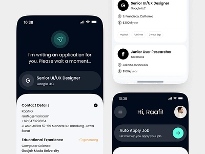 Glitch - AI-Powered App for Job Seeker ai ai app ai design artificial artificial intelligence dark theme deep learning future futuristic job app job finder app job hunter job seeker app machine learning mobile app mobile design product design ui ux work app