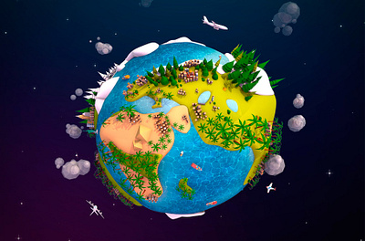 Cartoon Lowpoly Earth Planet 2 UVW 3d animation app branding design graphic design illustration logo ui vector