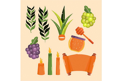 Sukkot Elements Collection celebration decoration festival fruit holiday icon illustration jewish sukkot traditional vector yom kippur