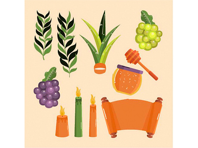 Sukkot Elements Collection celebration decoration festival fruit holiday icon illustration jewish sukkot traditional vector yom kippur