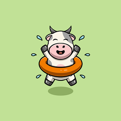 Cute Cow Swim Wearing Floater Illustration graphic design kawaii pool time ui