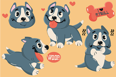 Cartoon Pitbull Illustration animal bull bulldog cartoon character cute dog elements illustration pitbull puppy vector