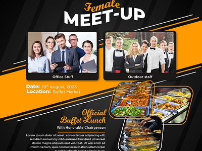 Female buffet lunch post design. buffet post corporate corporate meetup event post facebook post lunch post magazine design