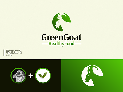 GreenGoat Healthy Food Logo ready for purchase animal character cute design food goat green health healthy illustration leaf logo logoforsale logomark mark mascot negative space ram smart mark tree