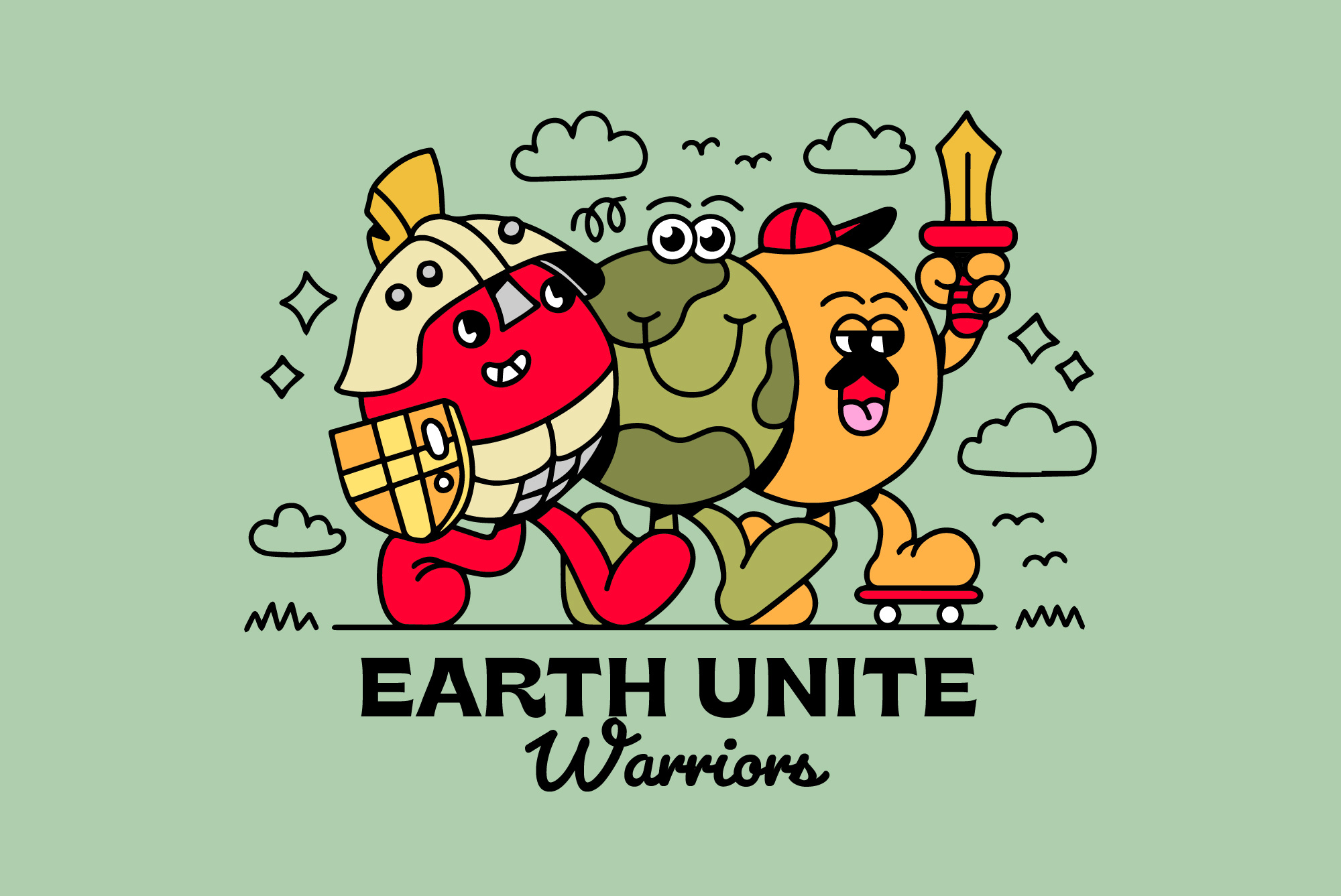 Earth Unite Warrior - Mascot apparel clothing brand design earth fashion graphic design illustration logo merchandise poster print retro retro mascot shirt skate t shirt vector warrior web header website illustration