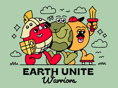 Earth Unite Warrior - Mascot apparel clothing brand design earth fashion graphic design illustration logo merchandise poster print retro retro mascot shirt skate t shirt vector warrior web header website illustration