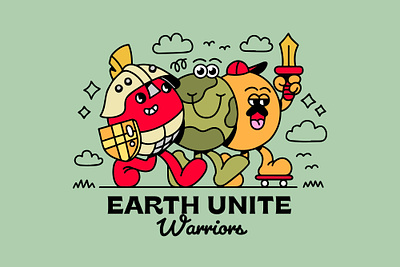 Earth Unite Warrior - Mascot apparel clothing brand design earth fashion graphic design illustration logo merchandise poster print retro retro mascot shirt skate t shirt vector warrior web header website illustration