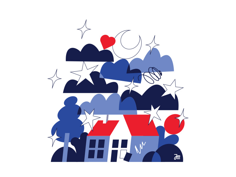 Dream house abstract building clouds design geometric graphic design heart home house icon illustration minimal moon night shapes star stars trees vector