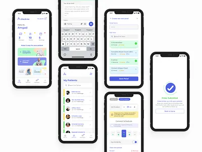 Check me App for doctors blue check doctors health labs patient purple ui