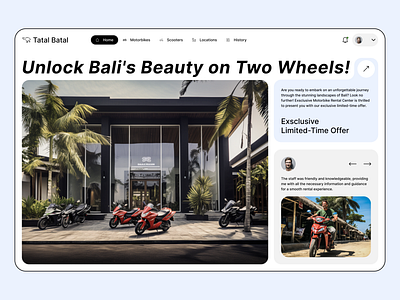 Website design for Bali Motorcycle Rental Center business colorful concept landing page simple travel user interface ux web app website design