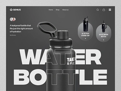 Water Bottle- Product Landing Page - Header Exploration bold design bottle ecommerce ecommerce landing page header header ui hero hero header landing page product ui visual design water bottle web design