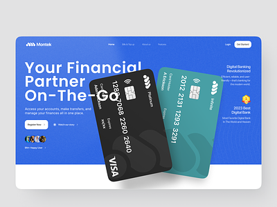 Montek - Landing Page Hero agency website bank banking card clean credit card design finance financial fintech app minimal minimalist money transfer transactions ui ux