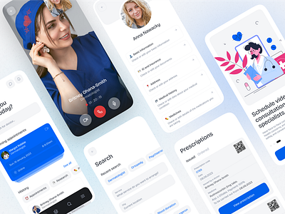 HealthTech App Design: Seamless Healthcare Access appointment bluepalette cleandesign conceptualdesign doctor doctorappointment health healthcareapp healthtech mobileapp onboarding onboardingprocess prescriptions ui uidesign uiux usercentric userprofile