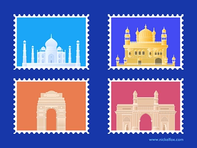 Patriotic stamps illustration art branding color cool design exploration gateway of india golden temple gradient graphic design illustration india gate logo minimal patriotic stamp taj mahal ui