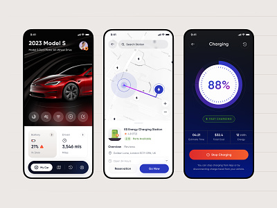 EV Charging Mobile App ⚡️ arvr battery button car charging design system electric ev charging hifi icons illustrations maps mobile app mockup modern nazmi javier photo tesla uiux unspace