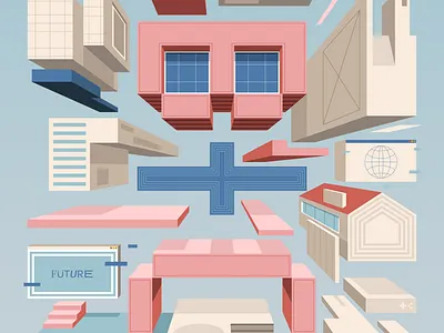 Bitcoin Architecture architecture bitcoin blue btc building city crypto design digital editorial icon illustration minimal perspective ui vector