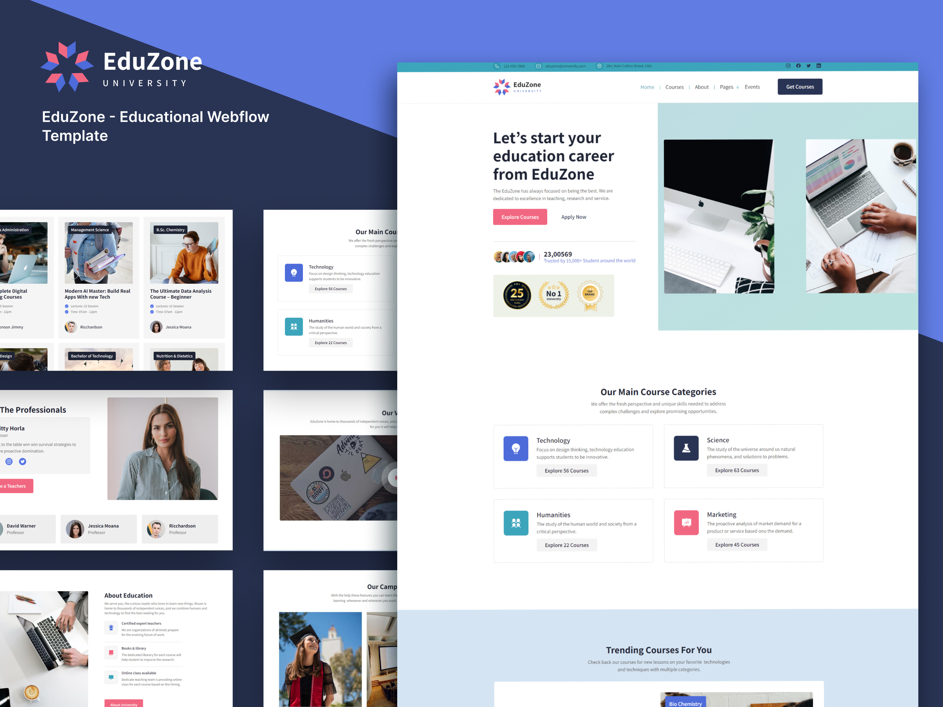 EduZone Educational WebFlow Website Template Design academy branding business coaching college community design e learning businesses education illustration online courses online education students template ui uiux designer university web designer webflow website