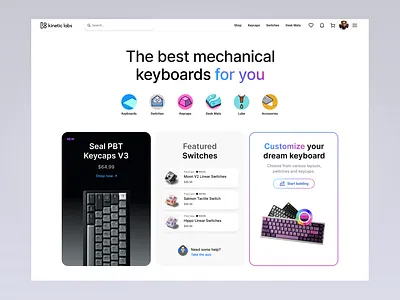 Kinetic Labs - Hero Design clean layout e commerce ecommerce ecommerce categories ecommerce home homepage keyboards landing page design mechanical keyboards shop online shopping ui design ux design web design