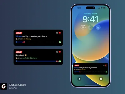 iOS Lock Screen Live Activity (Gorillas App) activity app design apple delivery delivery app design dynamic island e commerce ios ios app ios16 iphone live activities live activity live tracking mobile app mobile app design ux widget widget design