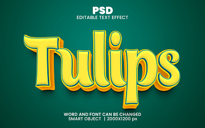Tulips 3d editable text effect design flower text effect psd mockup yellow text effect