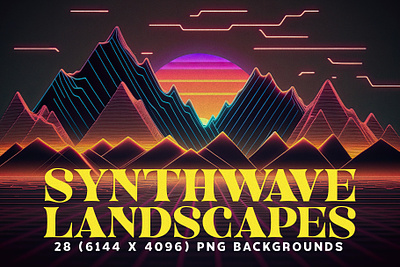 28 Retro-Futuristic Synthwave Landscapes in 6K Resolution 1980s 1990s abstract background futuristic grid hipster illustration metaverse mountains music neon retro sun synthwave tron vaporwave vintage virtual wallpaper