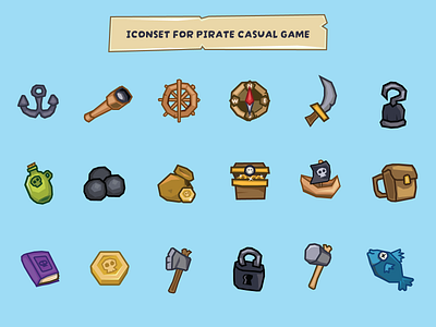 Icons for pirate casual games design game illustration ui vector