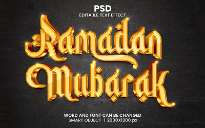 Ramadan mubarak golden 3d editable text effect design gold design psd mockup