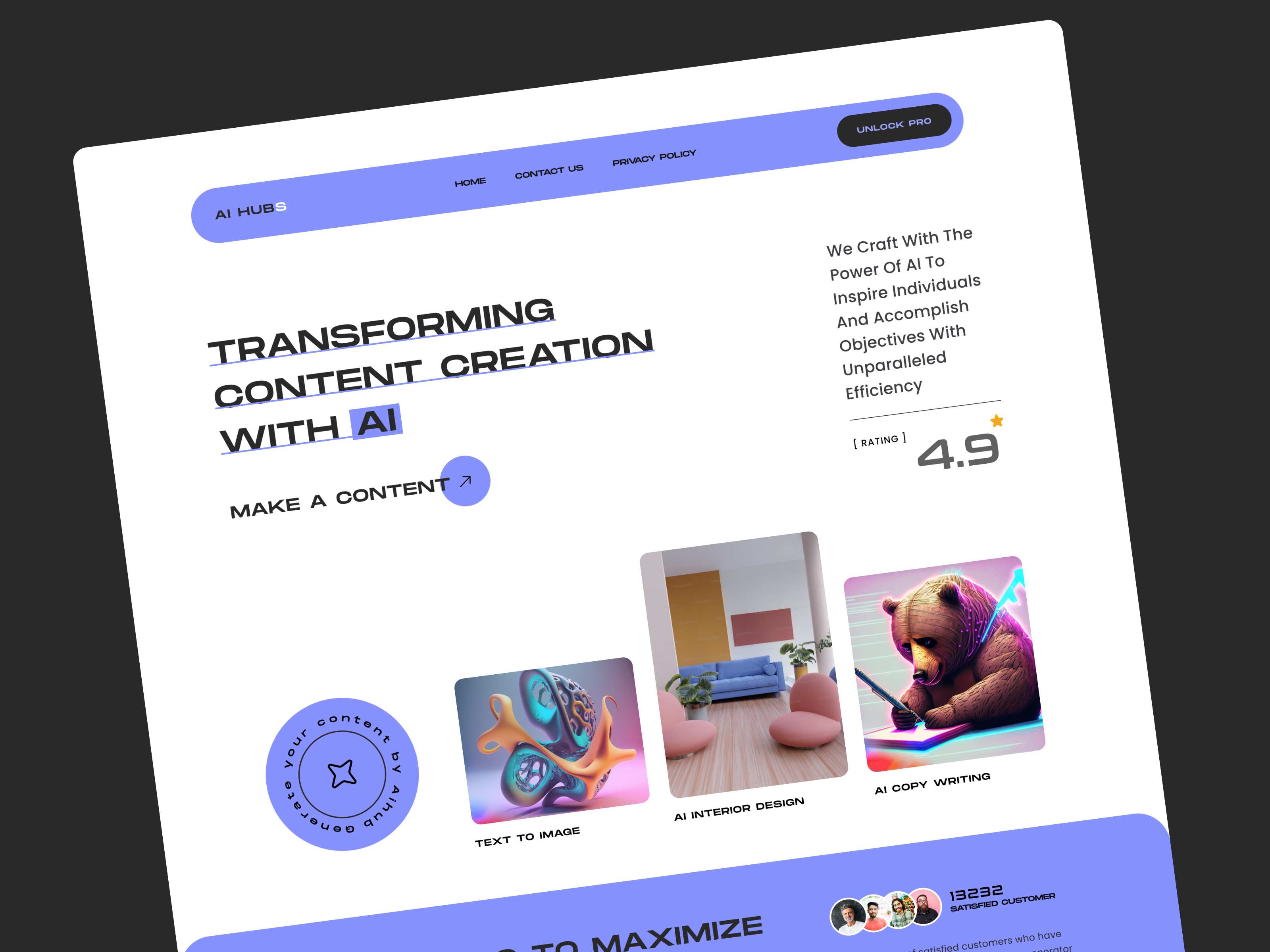 AIhubs - An AI Content Creator Website app design branding dribbble showcase elegant design graphic design landing page landing page design agency minimal design product design responsive design ui uiux design user experience ux visual design website design website design agency