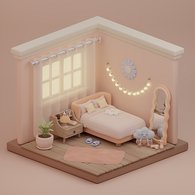 Cozy Bedroom 3d bedroom blender cozy cycles ill illustration isometric
