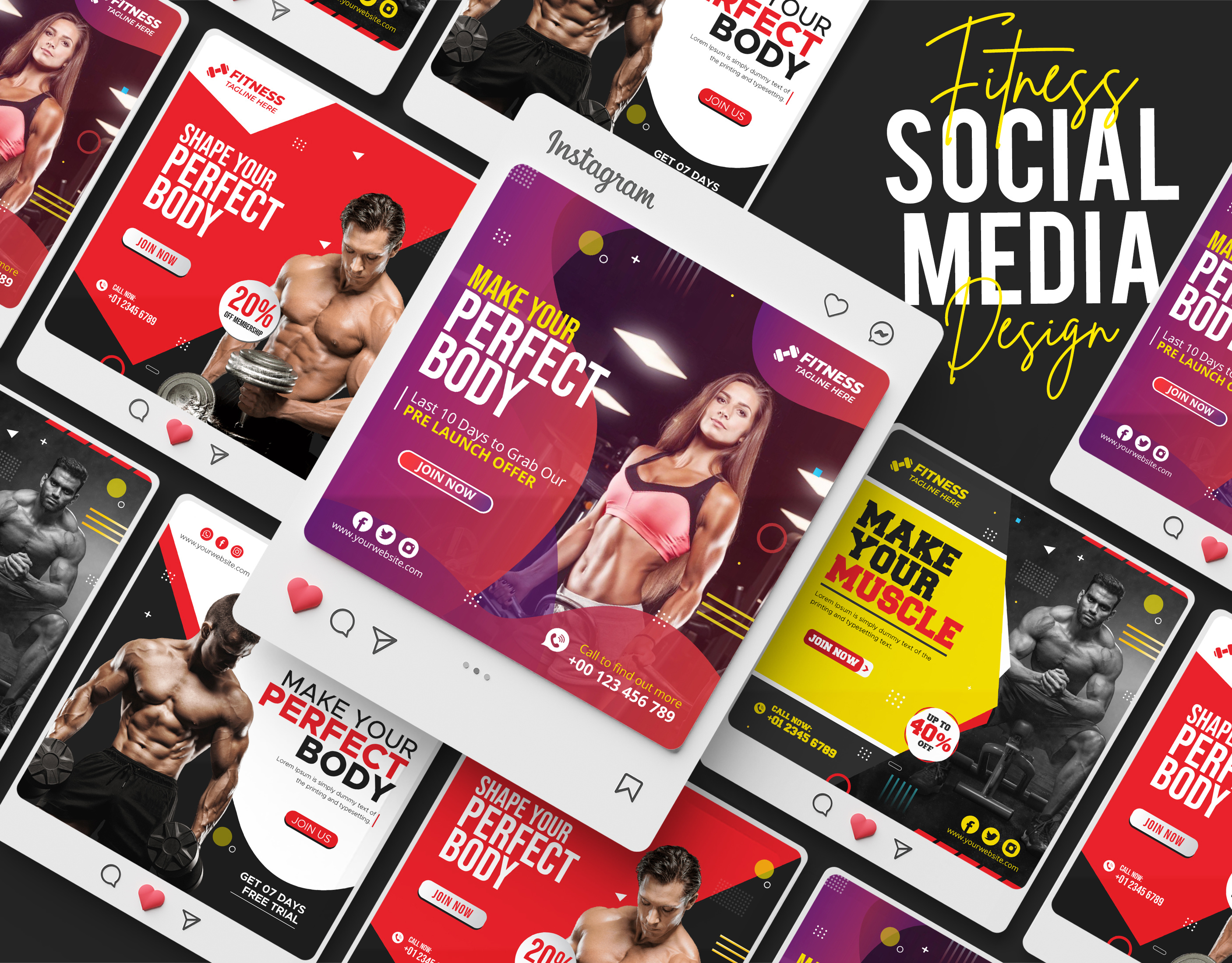 Fitness/GYM Social Media Post Design Template advertising banner branding business design facebook facebook post facebook poster fitness graphic design instagram post motion graphics post poster social media social media post