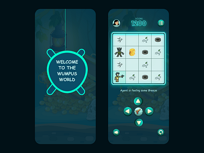 Wumpus world game app design android app design classic game dailyui game app game design game elements graphic design grid game icons ios levels mobile game design points problem solving retro ui ui design ux wumpus world